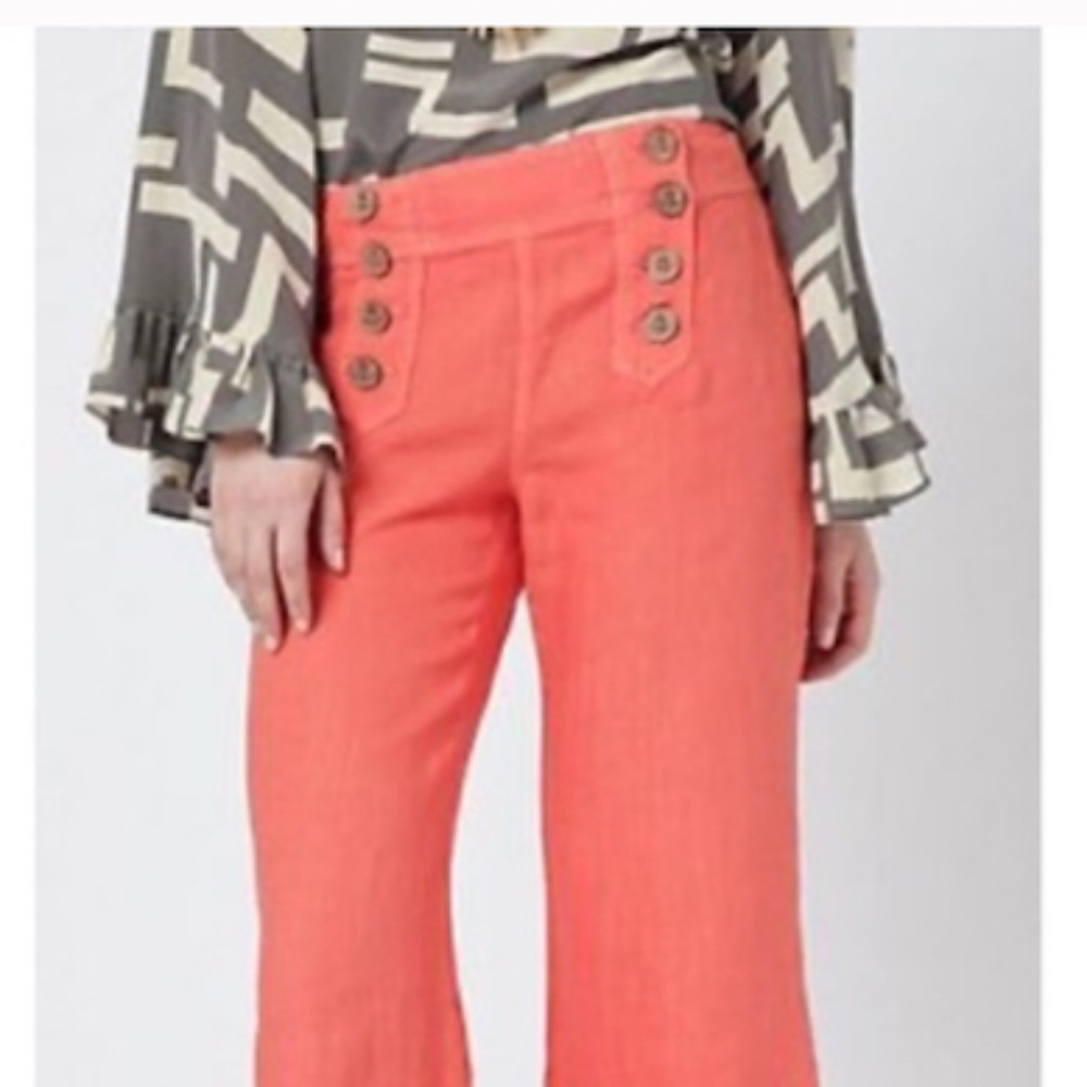 *NWT*ANTHROPOLOGIE ELEVENSES CORAL LINEN HIGH RISE WIDE LEG SAILOR PANTS size 6